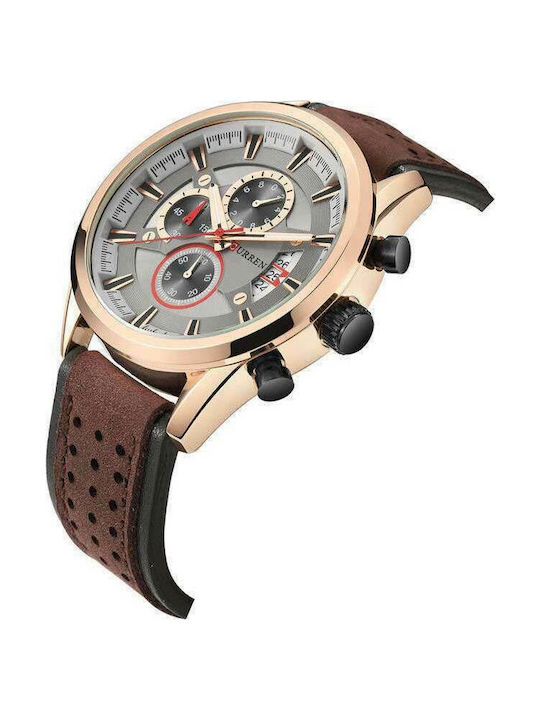 Curren Uhr Chronograph Batterie mit Lederarmband Brown/Gray