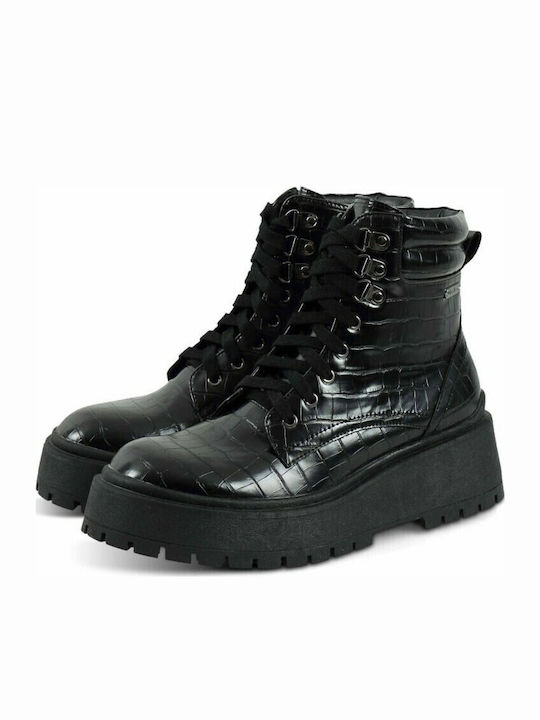 Bobbing Croco Women's Patent Leather Ankle Boots with Medium Heel Black