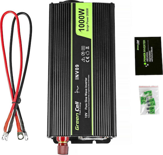 Green Cell Inverter Αυτοκινήτου Καθαρού Ημιτόνου 2000W για Μετατροπή 12V DC σε 230V AC με 1xUSB