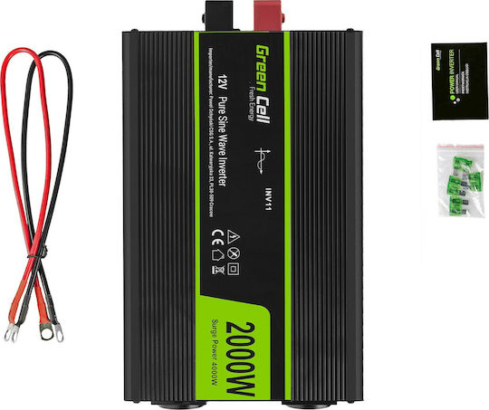 Green Cell Car Inverter Pure Sinewave 4000W to Converter 12V DC in 230V AC with 1xUSB