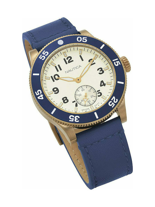 Nautica Houston Watch Chronograph Battery with Blue Leather Strap