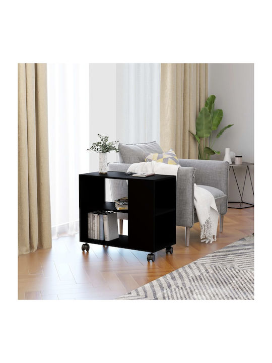 Rectangular Side Table Wooden with Wheels Black Velvet-Black Metal L70xW35xH55cm.