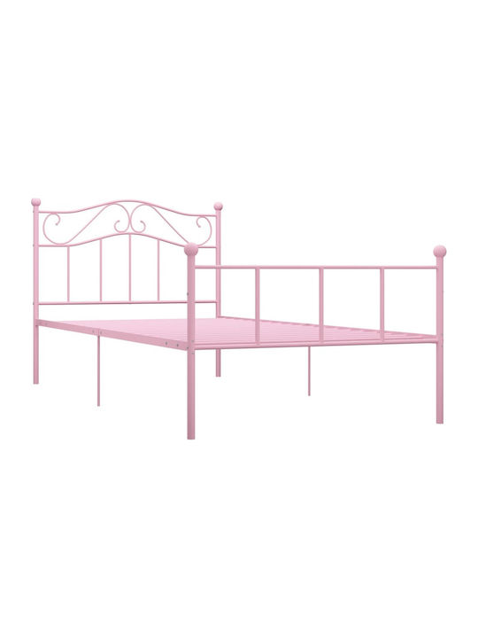 Pat Single Metalic Roz Cu Plăci Potrivit Pentru Saltea 100x200cm