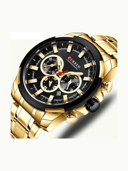 Curren Ανδρικό Ρολόι 48mm Χρονογράφος Μπαταρίας με Χρυσό Μεταλλικό Μπρασελέ