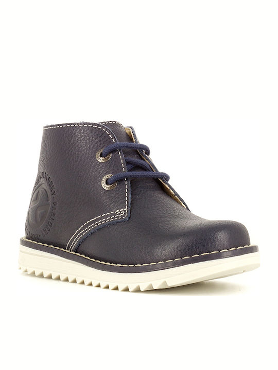 Leather Kids Boots with Laces Navy Blue