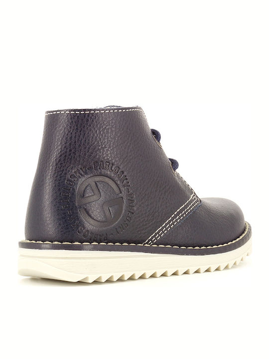 Leather Kids Boots with Laces Navy Blue