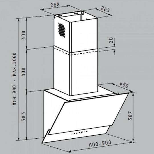 Pyramis Livelo Chimney Vent Hood 90cm Black