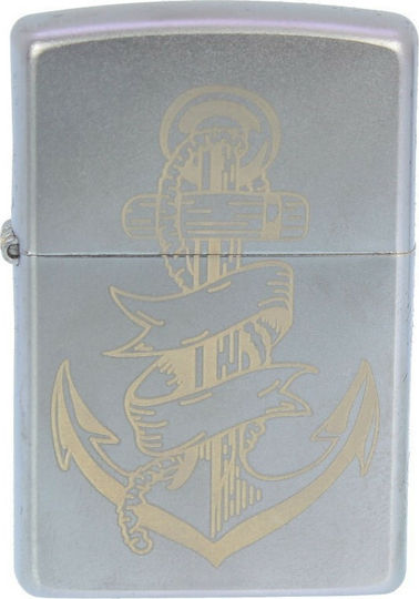 Zippo Lighter Flame Windproof Brushed Chrome Anchor