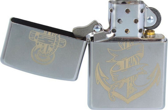 Zippo Lighter Flame Windproof Brushed Chrome Anchor