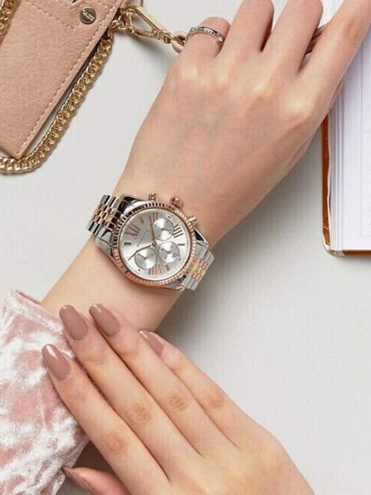 Michael Kors Lexington Damen Uhr Chronograph mit Rose Gold
