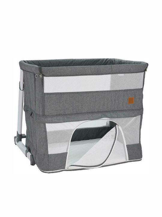 Bebe Stars Cradle-Park Side To Side Plus with Mattress, Side Opening, and Wheels Grey