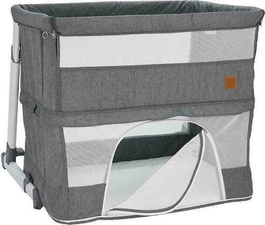 Bebe Stars Leagăn-Parc Side To Side Plus cu Saltea, Deschidere Laterală și Roți Gri