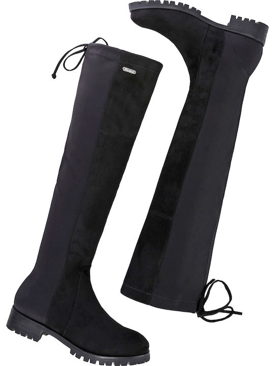 Suede Over the Knee Women's Boots with Laces Amy Hight Black