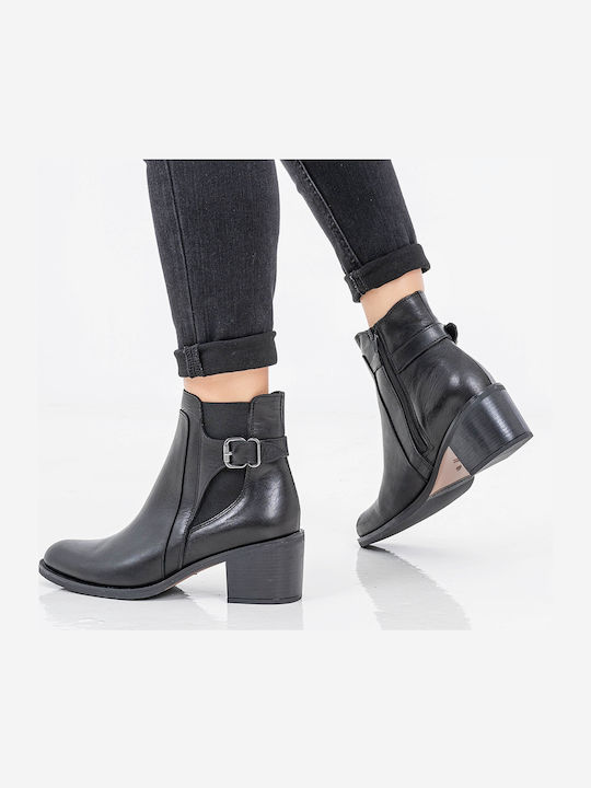 Women's Leather Medium Heel Chelsea Boots Black