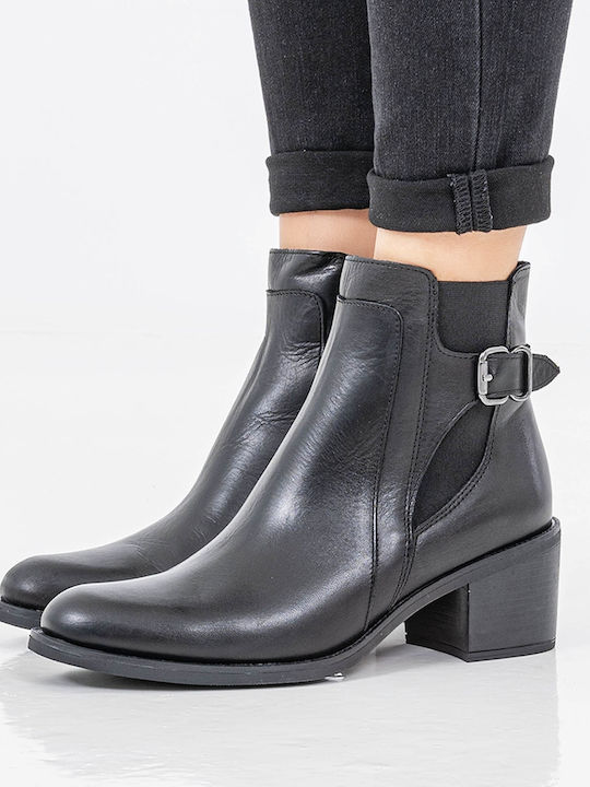 Women's Leather Medium Heel Chelsea Boots Black