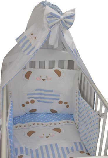 Bebe Stars Baby Crib Bedding Set Stripes Bear 4pcs Light Blue