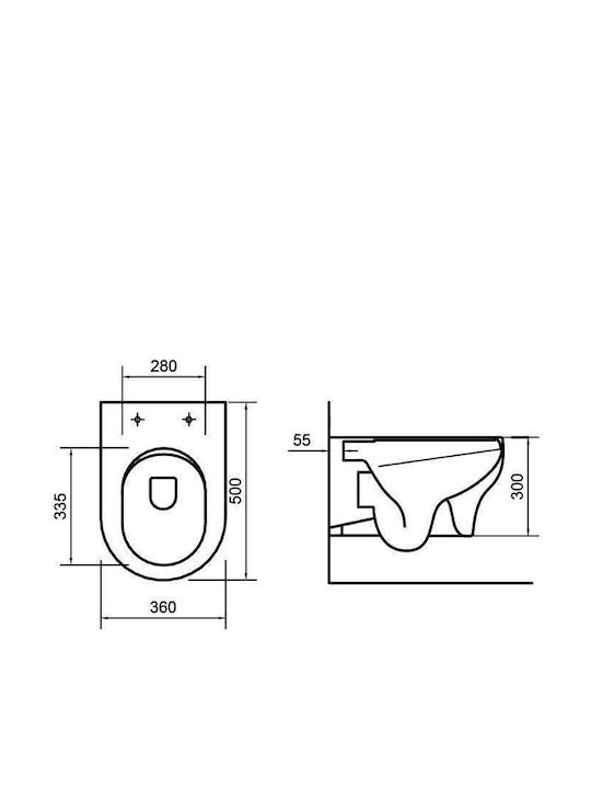 Orabella Clear Wandhängende Toilette Randlos mit Schlank Deckel Sanftes Schließen Türkis Matt