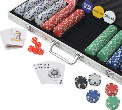 vidaXL Set 500 Poker Chips 11.5gr in Suitcase with 2 Decks 80182