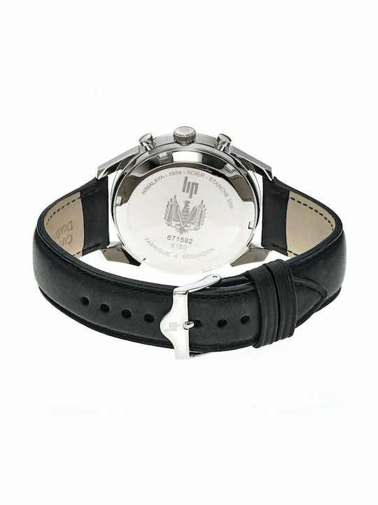 Lip Watches Himalaya Men's Watch 40mm Automatic with Black Leather Strap