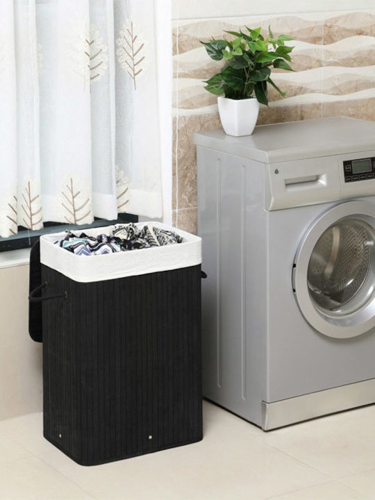 Songmics Laundry Basket Bamboo Collapsible 72l with Lid 40x30x60cm Black