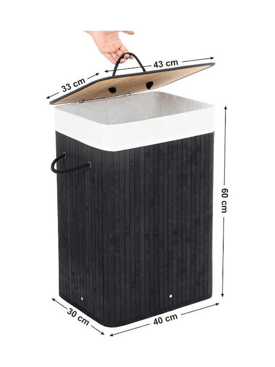 Songmics Laundry Basket Bamboo Collapsible 72l with Lid 40x30x60cm Black