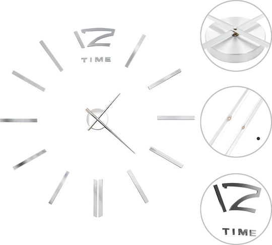 vidaXL 3D Wanduhr Aufkleber Metallisch Silber Ø100cm