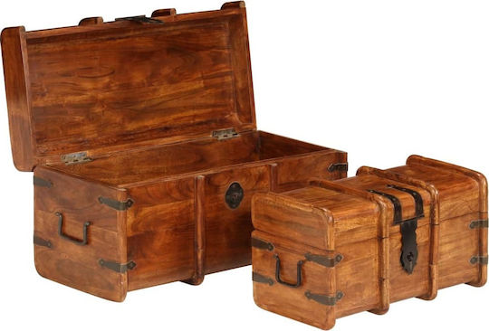 vidaXL Wooden Decorative Trunks Set Brown 2pcs