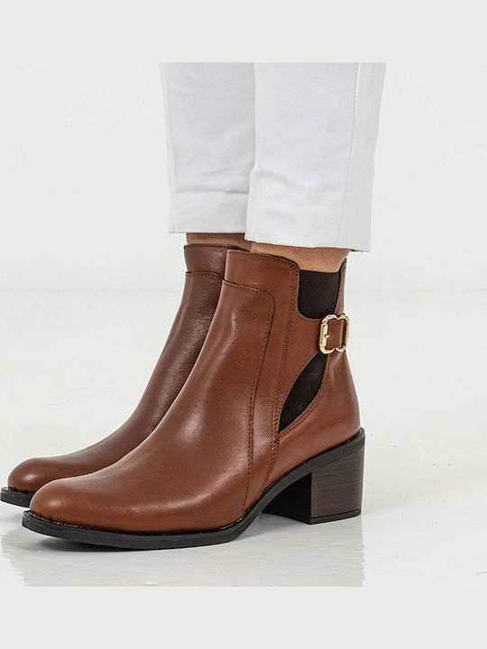 Leather Women's Chelsea Boots with Medium Heel Tabac Brown