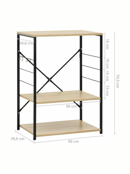 vidaXL Wooden Kitchen Rack 3 Tiers Black 60x39.6x79.5cm