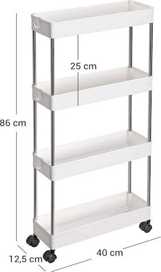 Songmics Metallic Kitchen Trolley 4 Tiers White 40x12.5x86cm