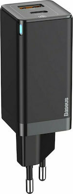 Baseus mit USB-A Anschluss und USB-C Anschluss und Kabel USB-C 45W Stromlieferung / Schnellaufladung 3.0 Schwarz (GaN2)