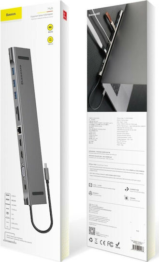 Baseus Enjoyment Series USB-C Stație de andocare cu HDMI 4K PD Ethernet și conexiune 3 monitoare Gri