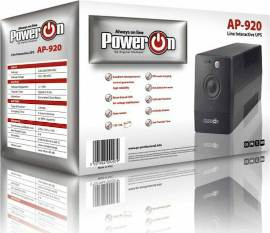 Power On AP-920 UPS Line-Interactive 920VA 480W cu 2 Schuko Prize