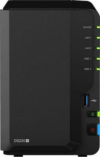 Synology DiskStation DS220+ NAS Tower με 2 θέσεις για HDD/SSD και 2 θύρες Ethernet