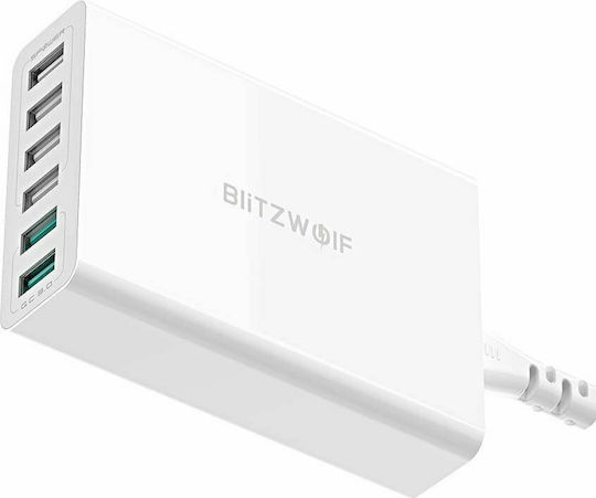 BlitzWolf Ladestation mit 6 USB-A Anschlüsse 60W Schnellaufladung 3.0 in Weiß Farbe (BW-S15)
