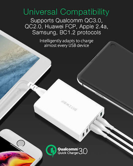 BlitzWolf Ladestation mit 6 USB-A Anschlüsse 60W Schnellaufladung 3.0 in Weiß Farbe (BW-S15)