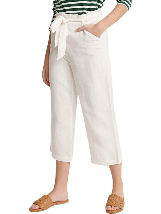 Superdry Eden Γυναικεία Ψηλόμεση Λινή Παντελόνα σε Λευκό Χρώμα