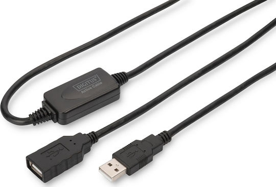Digitus USB 2.0 Kabel USB-A-Stecker - USB-A-Buchse Schwarz 15m DA-73101