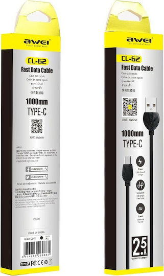 Awei CL-62 USB 2.0 Cable USB-C male - USB-A Μαύρο 1m