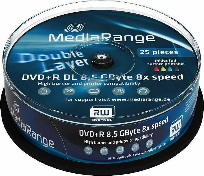 MediaRange DVD+R Dual Layer Printable 8.5GB 25τμχ (MR474) Skroutz.gr