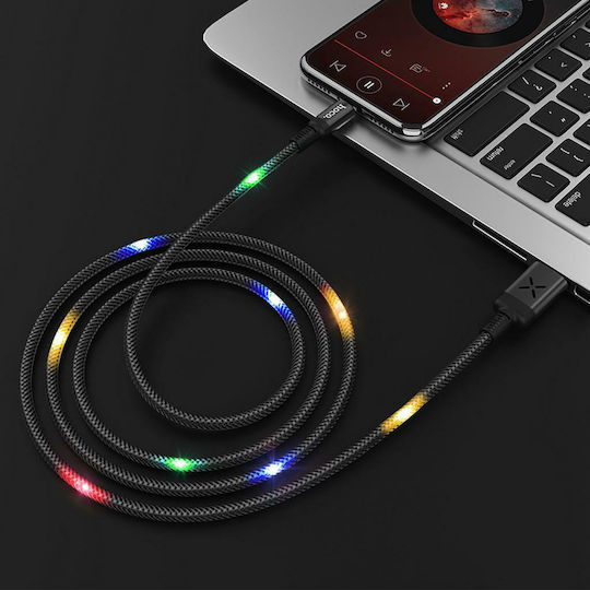 Hoco Braided / LED USB 2.0 to micro USB Cable Μαύρο 1.2m (U63)