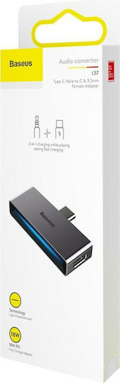 Baseus CATL57-0A Convertor USB-C Masculin În 3.5mm / USB-C Feminin Gri