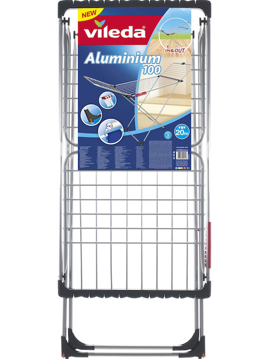 Vileda Aluminium Aluminum Folding Floor Clothes Drying Rack with Hanging Length 20m