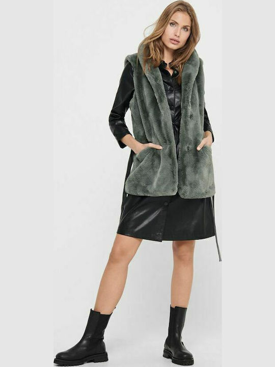 Women's Sleeveless Short Fur Gray