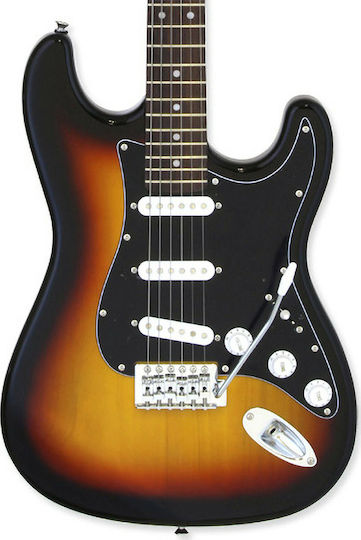 Aria Pro II STG-003SPL Elektrische Gitarre Stratocaster mit SSS Tonabnehmerkonfiguration 3 Tone Sunburst