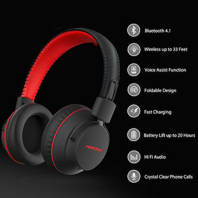 X3.0 Ασύρματα Bluetooth Over Ear Ακουστικά Μαύρα / Κόκκινα
