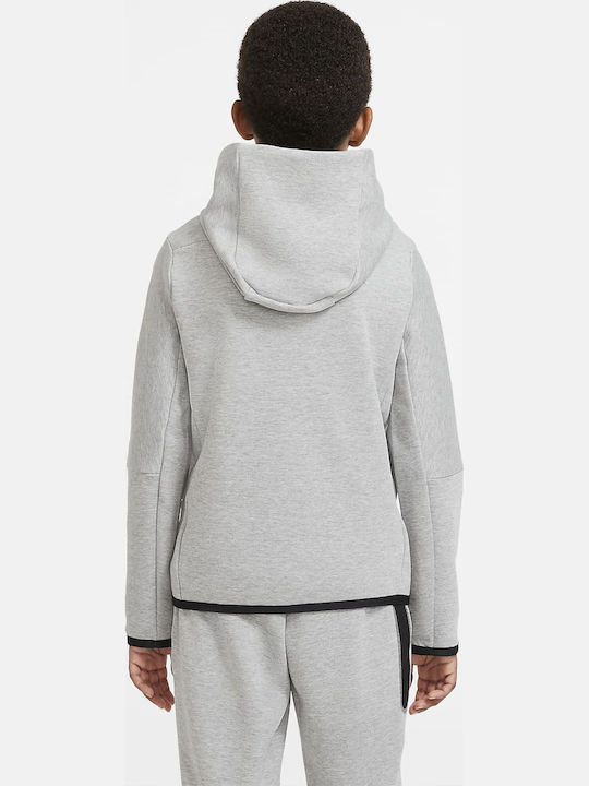 Fleece Kinder-Sweatshirt Strickjacke mit Kapuze und Taschen Grau Sportswear Tech