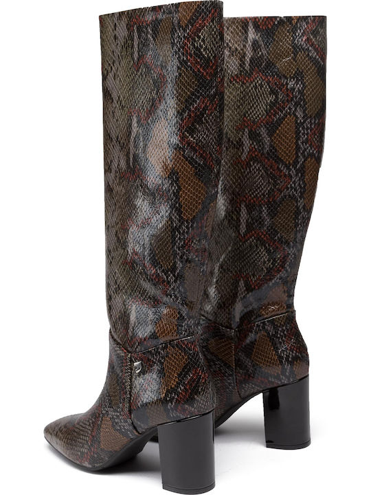 Leather High Heel Women's Boots Gray
