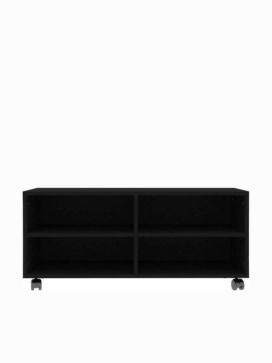 TV Stand Wooden with Wheels Black L90xW35xH35cm