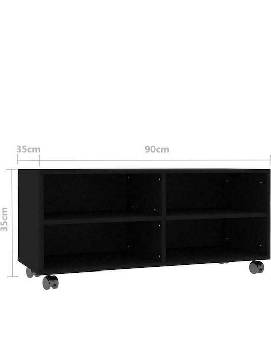 Stand TV Negru cu Roți L90xA35xÎ35cm